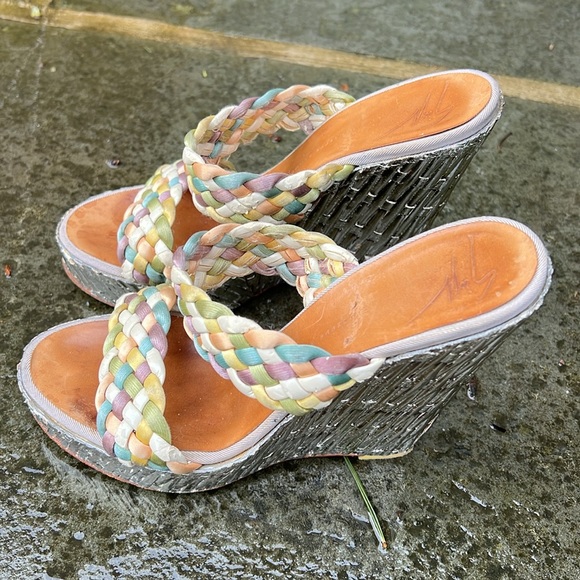 Giuseppe Zanotti Raffia Metallic Multicolor Wedges - Picture 3 of 11